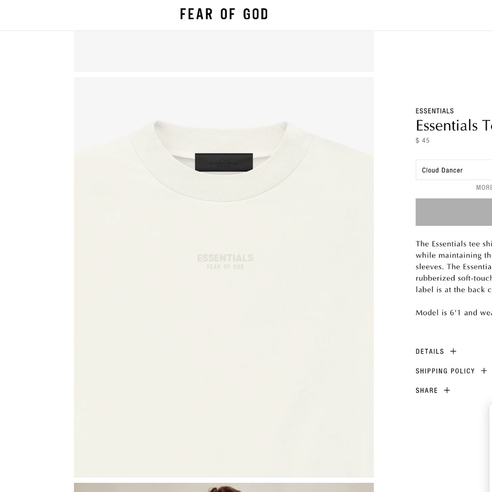 Essentials Fear of God Tee Cloud Dancer